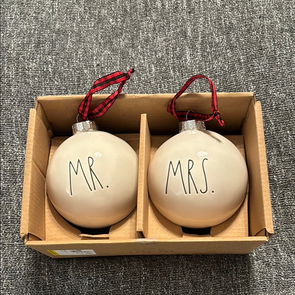 RAE DUNN Mr. and Mrs. Holiday Ornaments